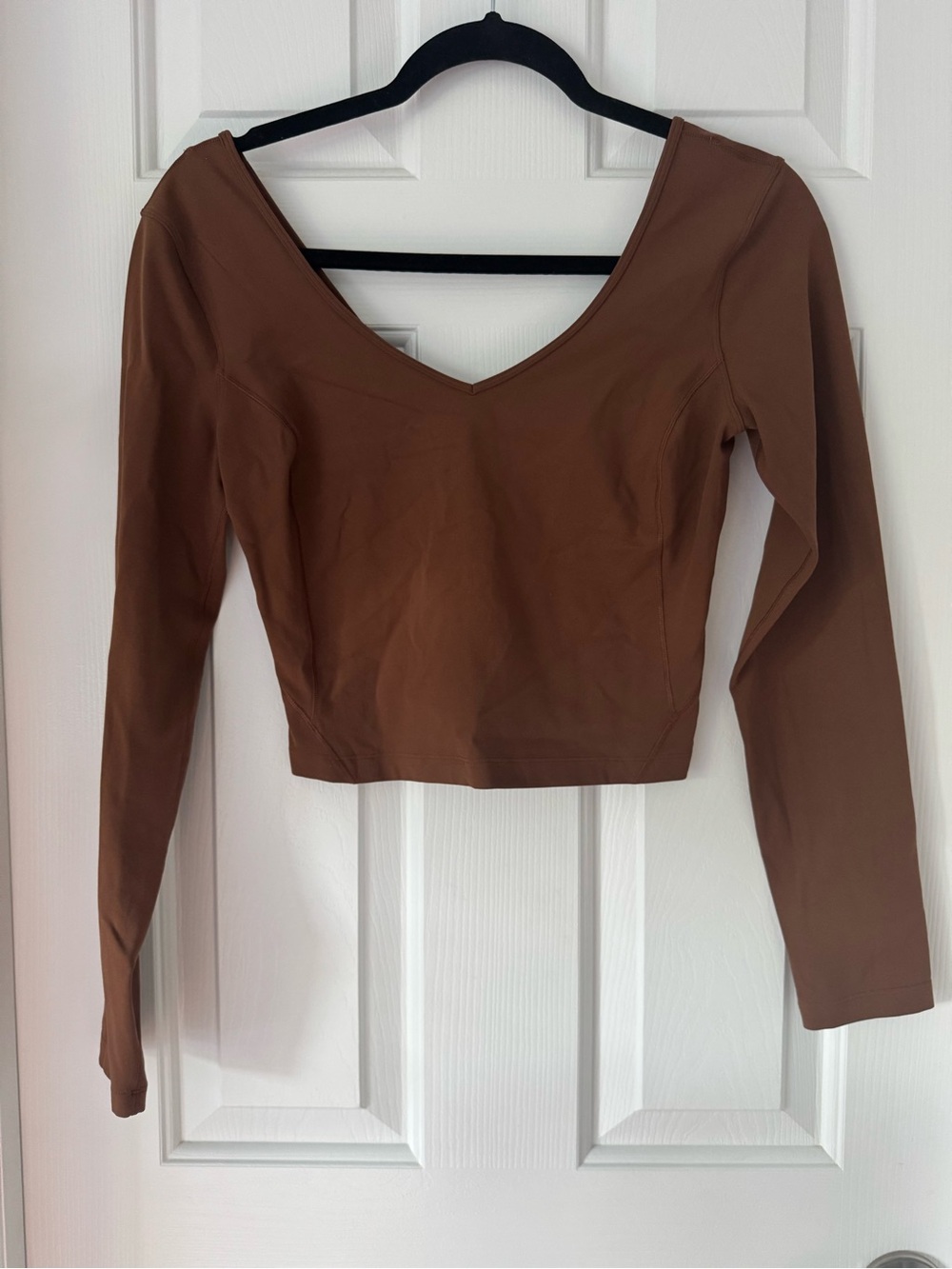 lululemon athletica Brown V‑Neck Long Sleeve Crop Top